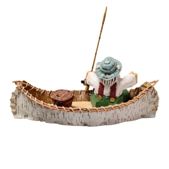 Birch Bark Canoe Fly Fishing David Frykman Figure Basket Fishing Pole Handmade - Picture 2 of 10